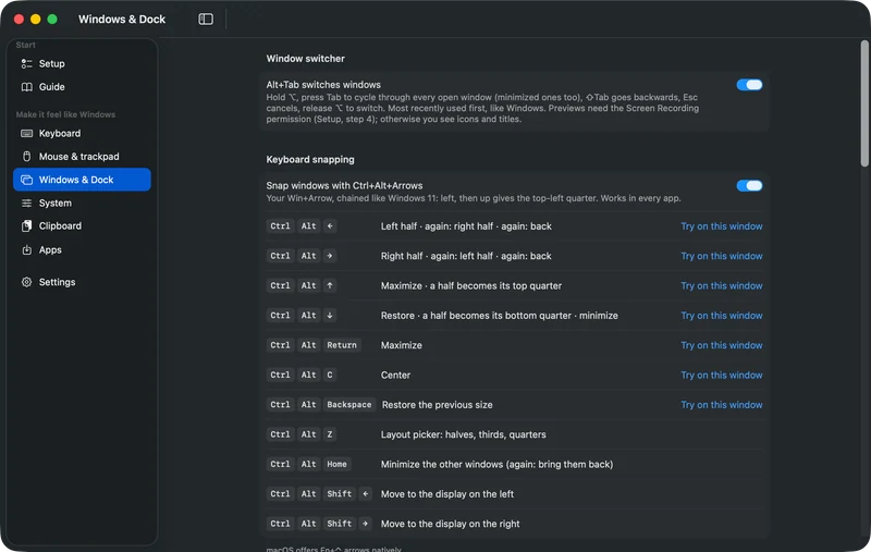 The Windows screen in dark mode